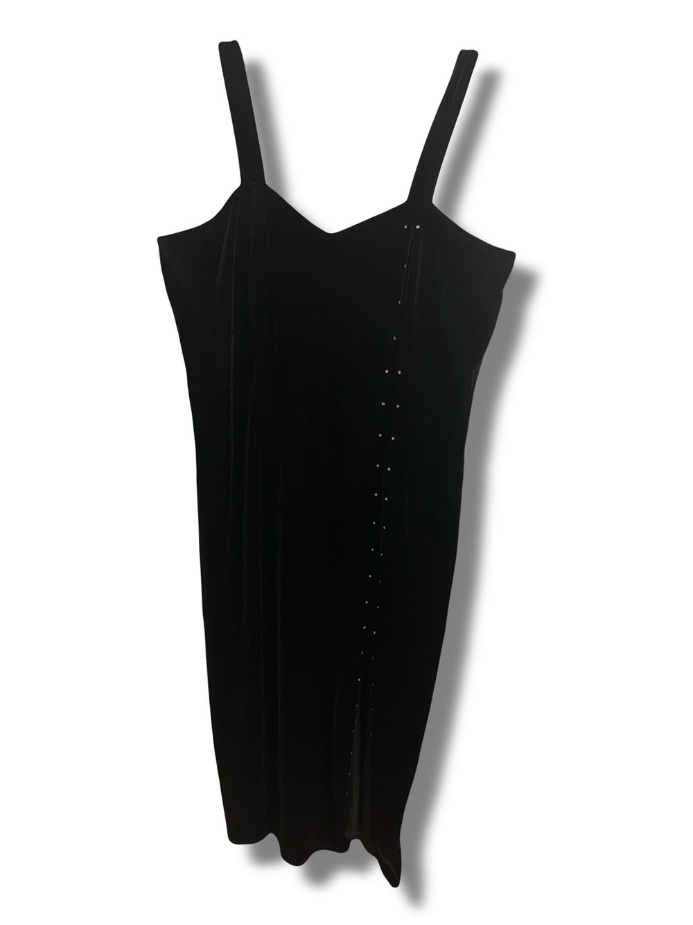 Vtg 90s-Y2K Black Velvet Slitted Gown w/ Rhinestones